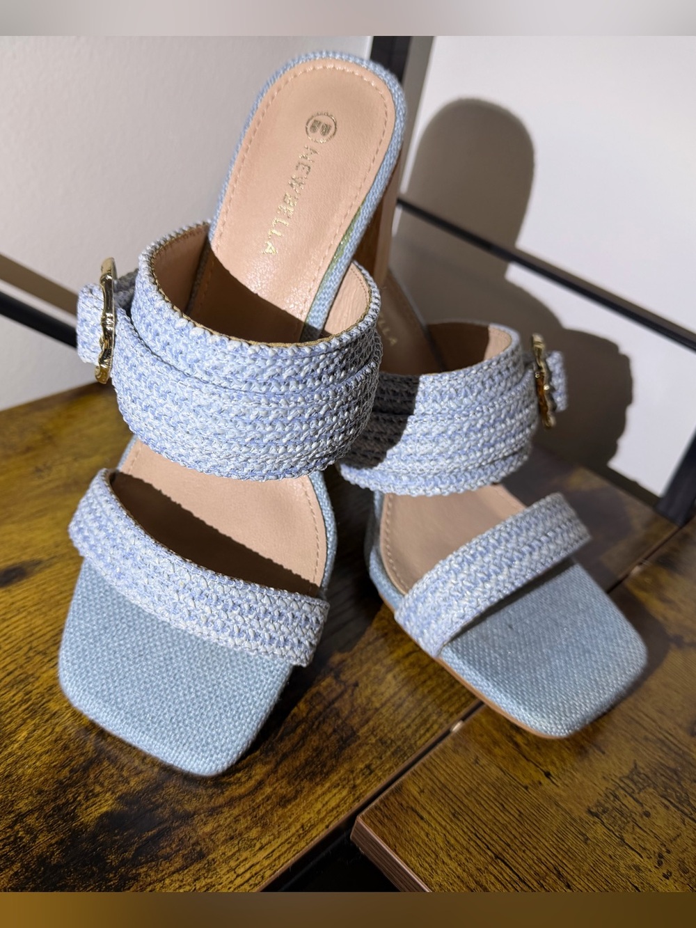 Light Blue Braided-Strap Heeled Sandals by NewBella